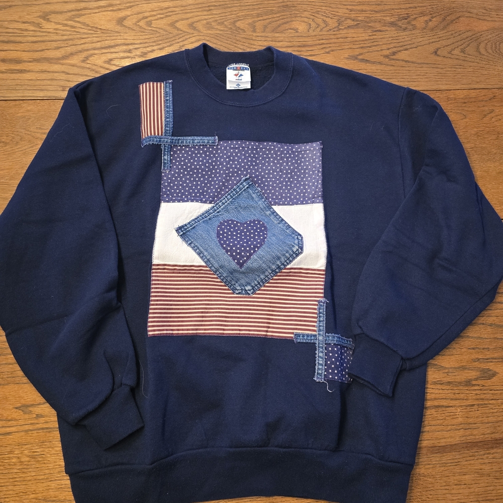 Vintage Jerzees Patchwork Appliqu Sweatshirt Usa … - image 1